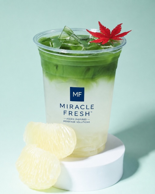 Matcha Citrus Pomelo served in a Miracle Fresh cup
