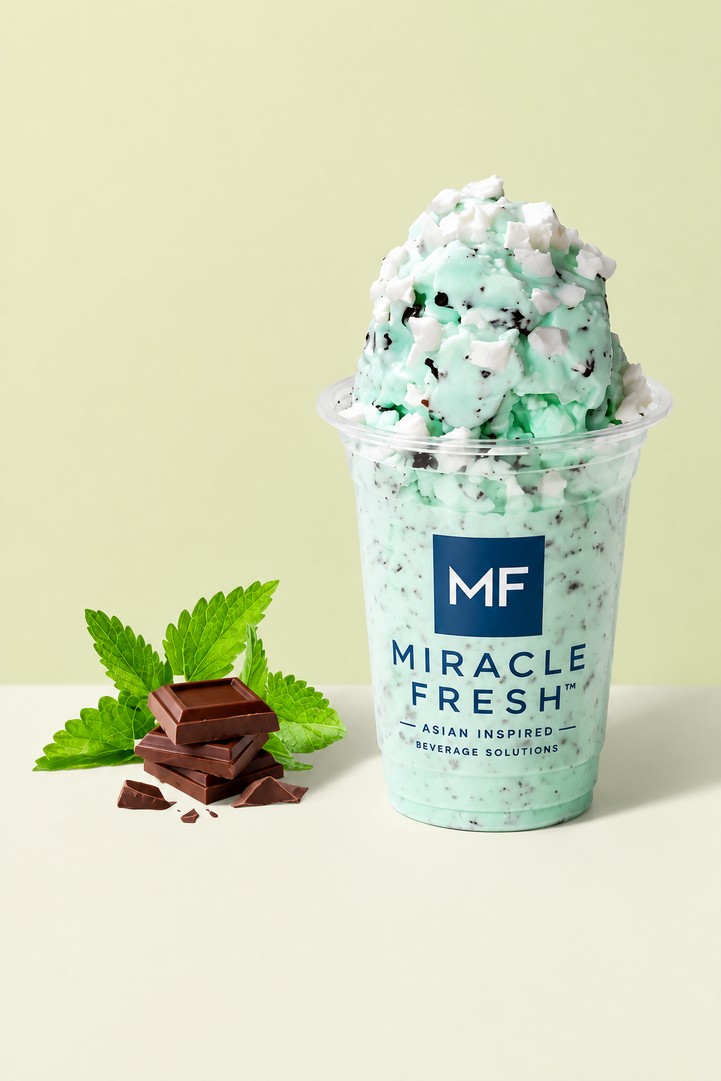 Mint Chocolate Coconut Shaved Ice served in a Miracle Fresh cup