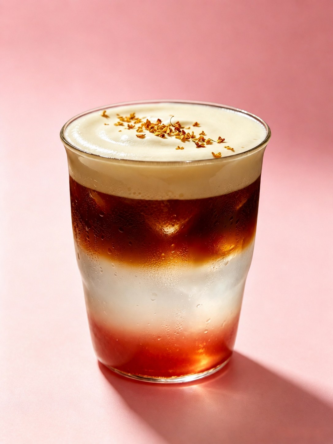 Coconut-oil-washed pour-over coffee with lychee rose syrup and osmanthus foam