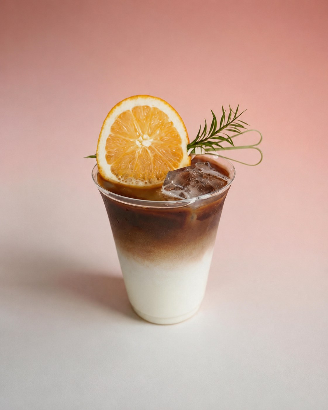 Layered oat milk coffee with bamboo-aroma oolong, orange and pomelo blossom