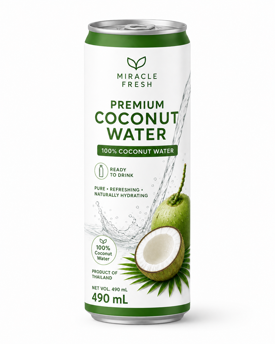 Miracle Fresh 100% premium coconut water 490 ml aluminium can