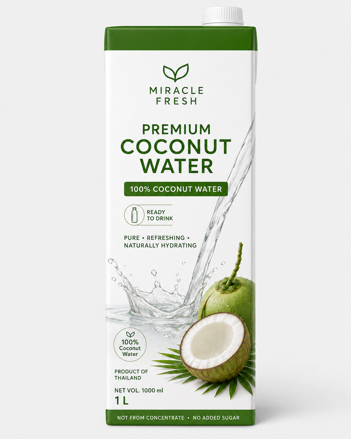 Miracle Fresh 100% premium coconut water 1,000 ml aseptic carton