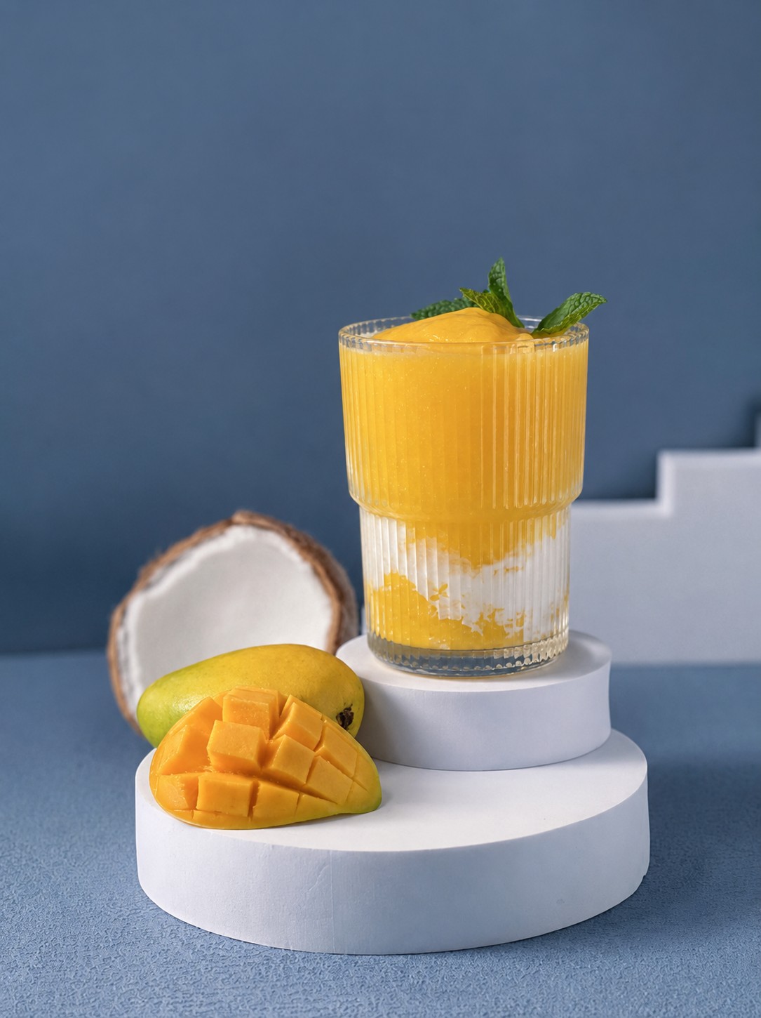 Mango coconut sago drink with mango and coconut