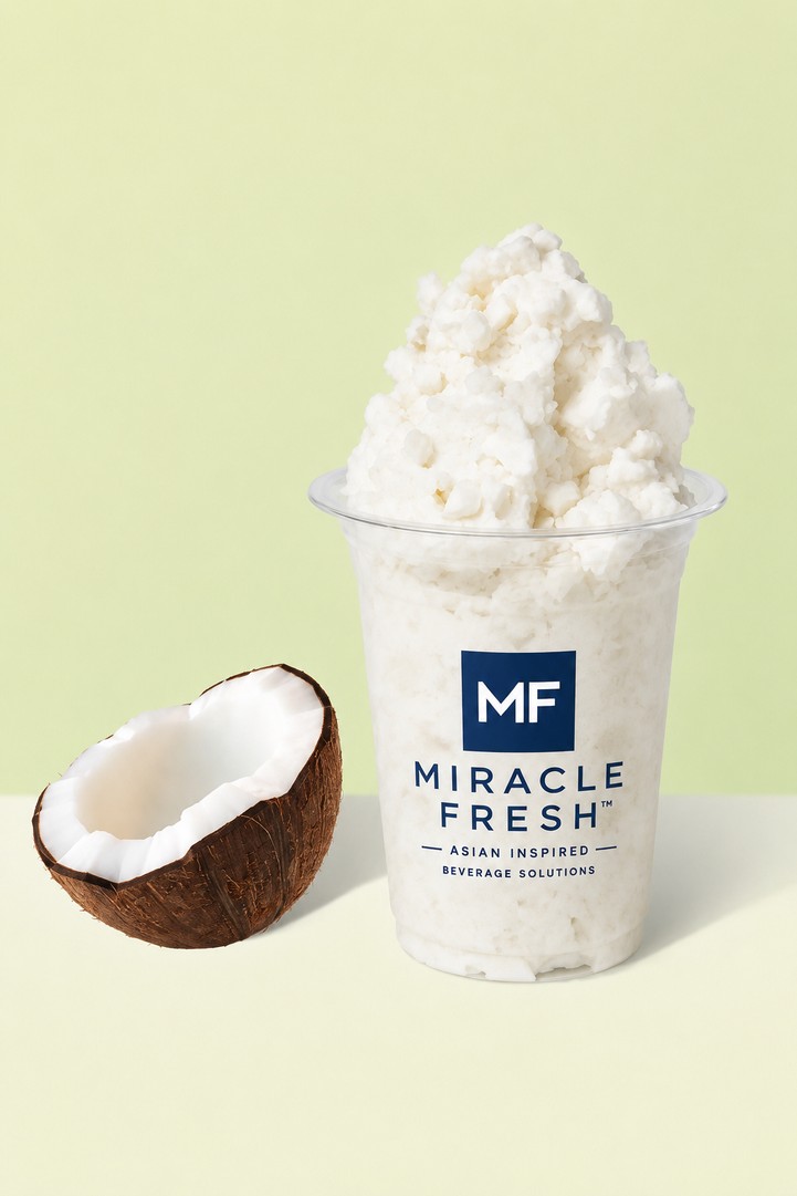 Pure Coconut Shaved Ice served in a Miracle Fresh cup