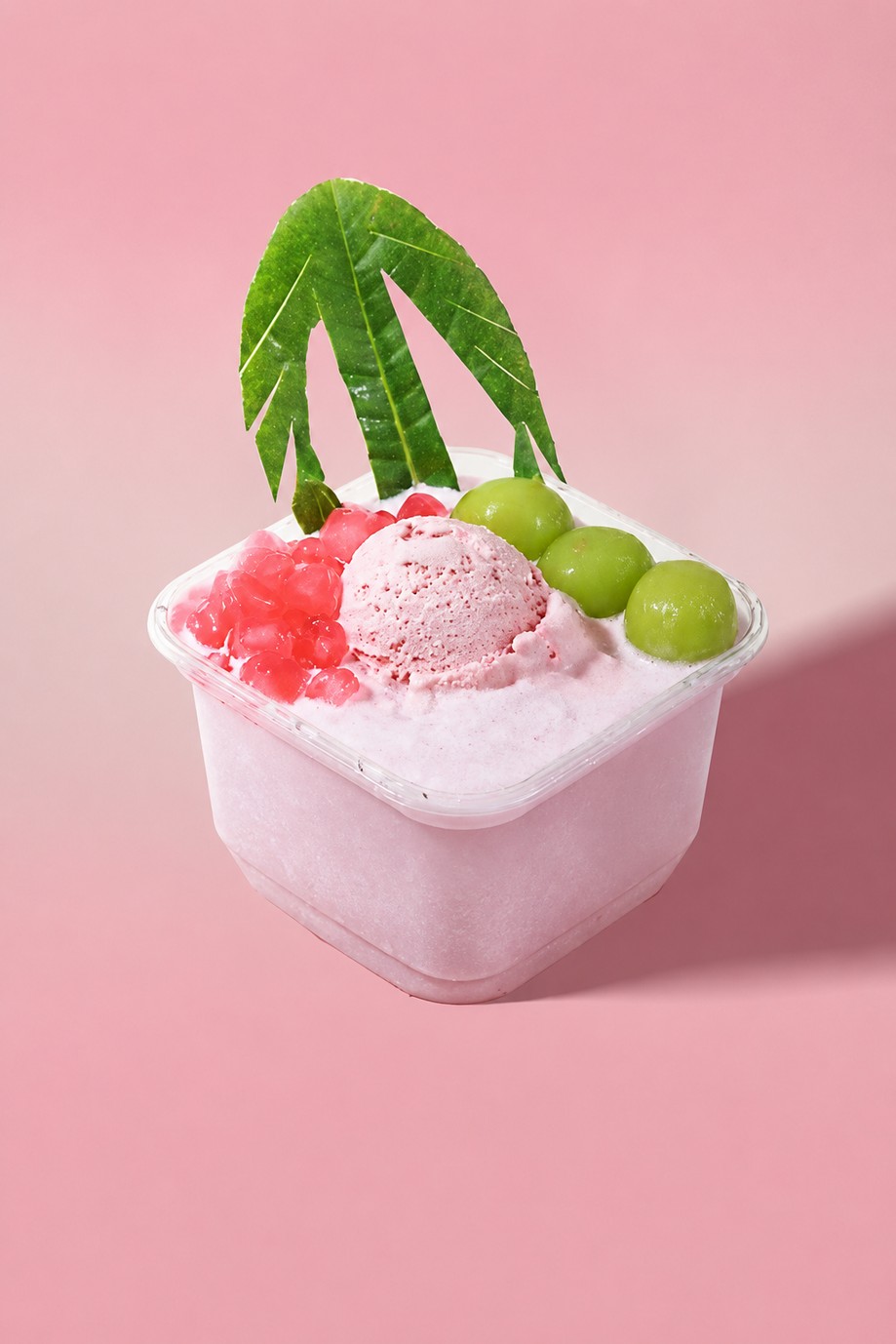 Grape coconut dessert bowl with grapes, popping boba and ice cream