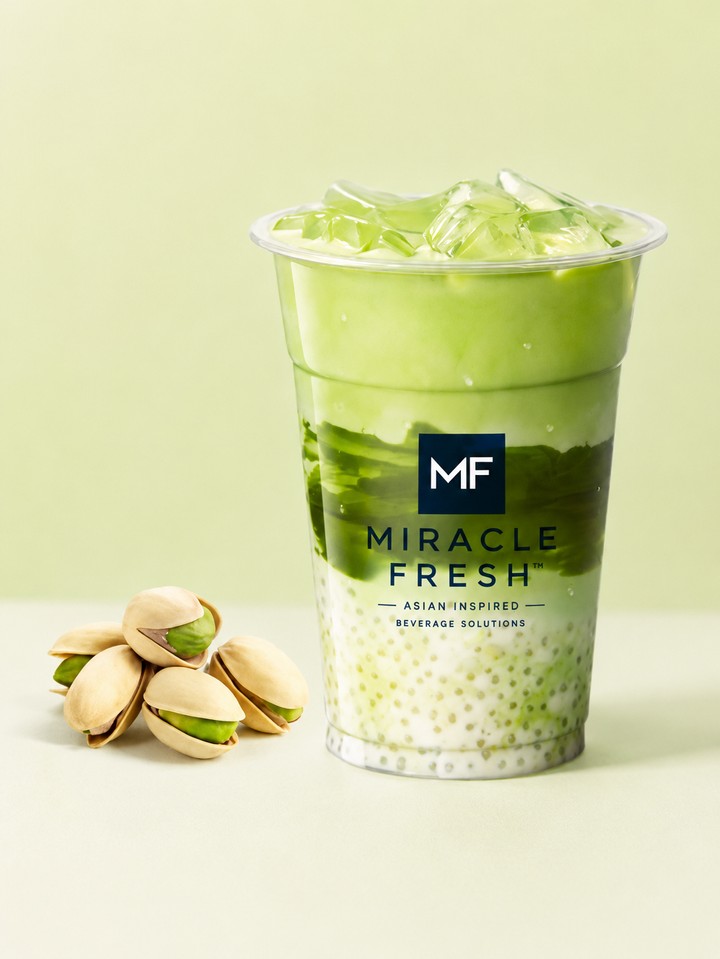 Pistachio Sago Coconut served in a Miracle Fresh cup