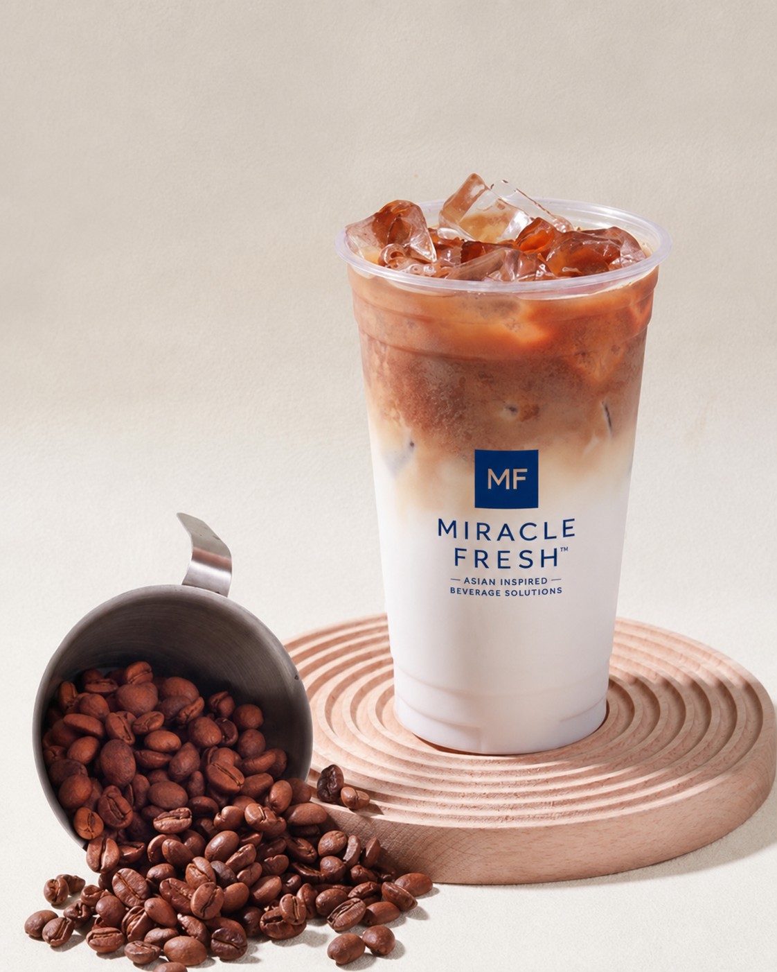 Iced coconut latte in a clear cup
