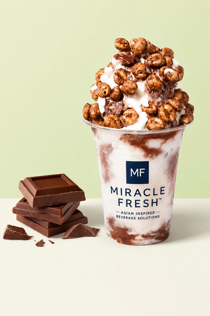 Cocoa Coconut Shaved Ice served in a Miracle Fresh cup