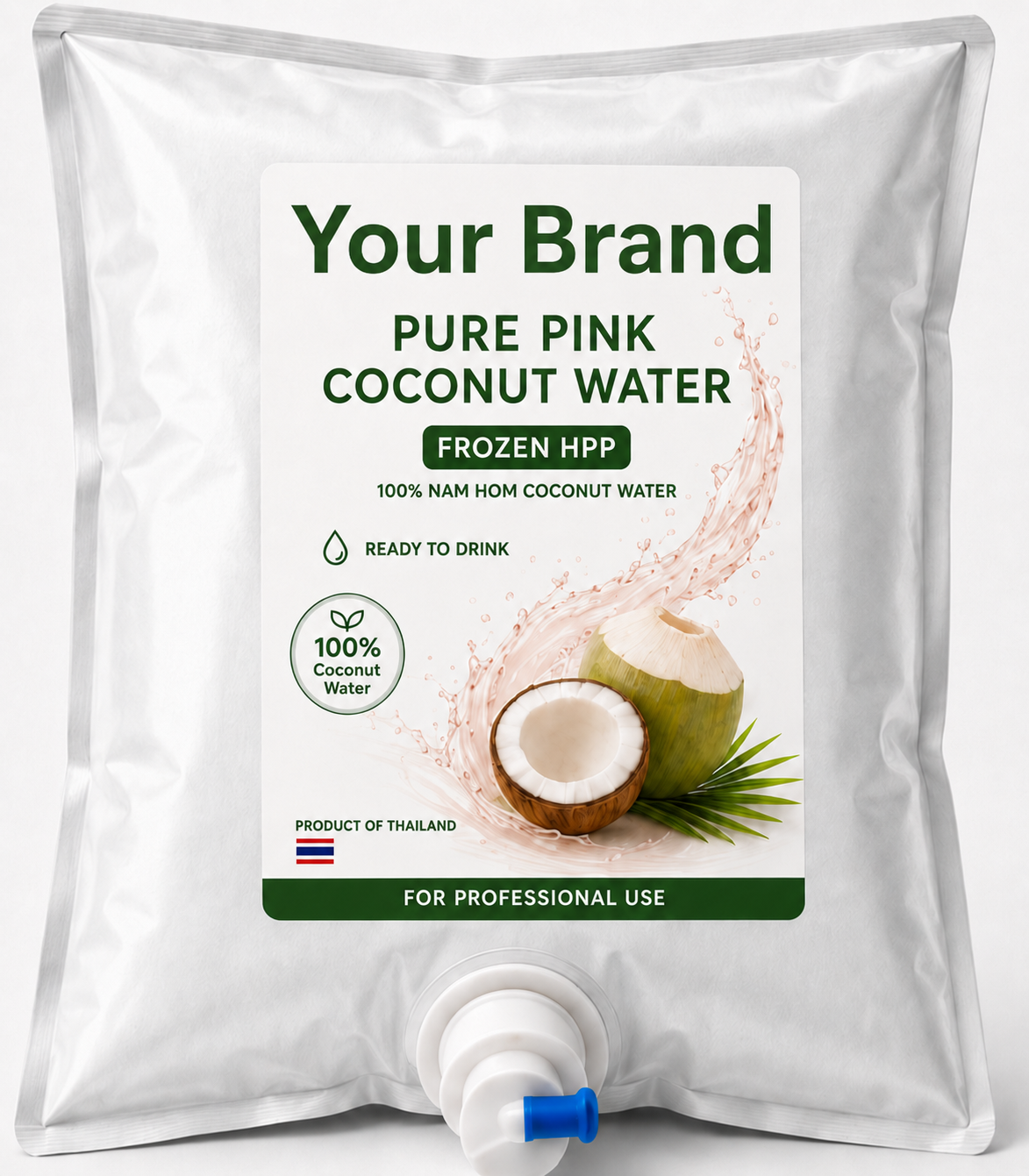 Miracle Fresh Pure Pink Coconut Water frozen HPP bag-in-box pouch