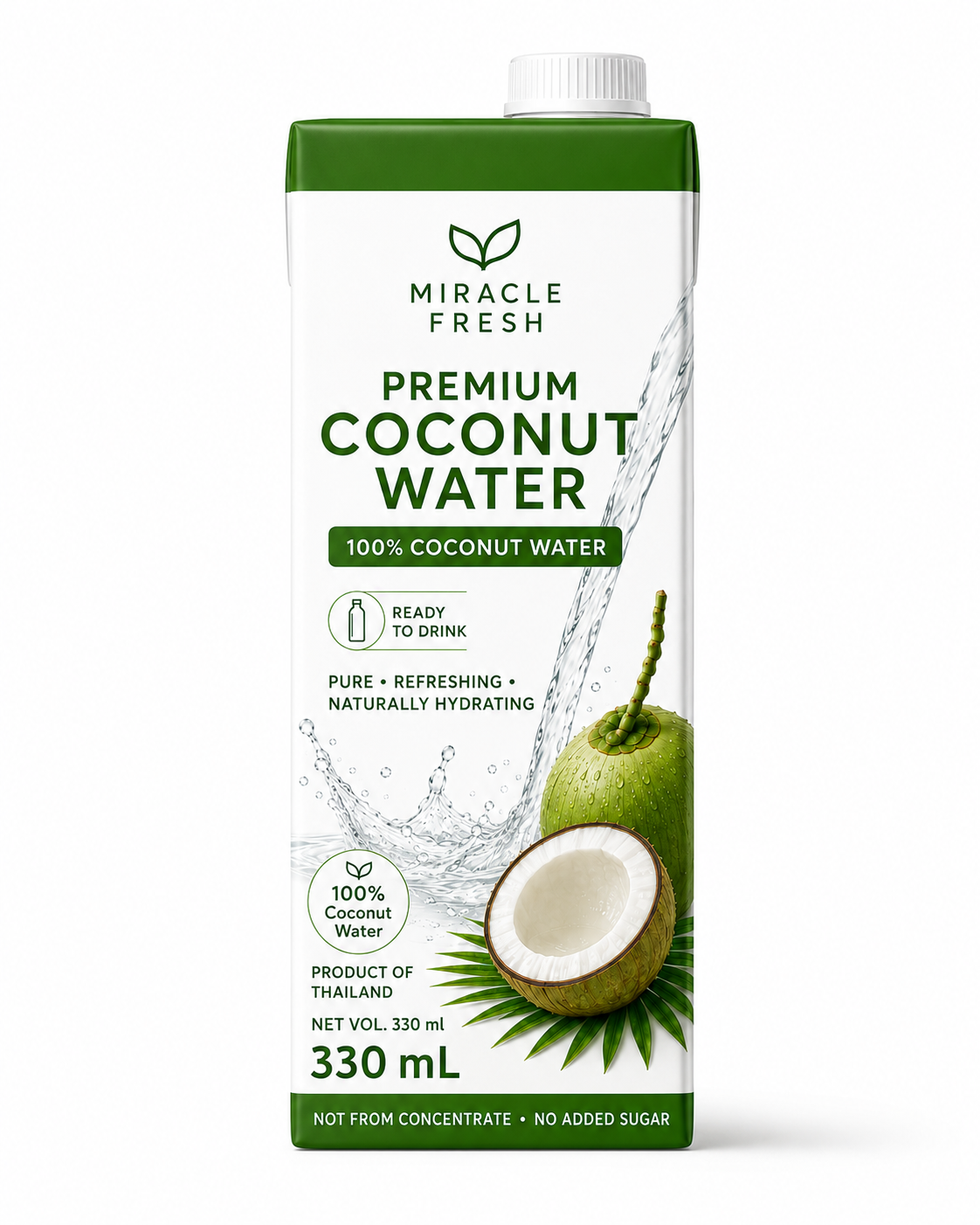 Miracle Fresh 100% premium coconut water 330 ml aseptic carton