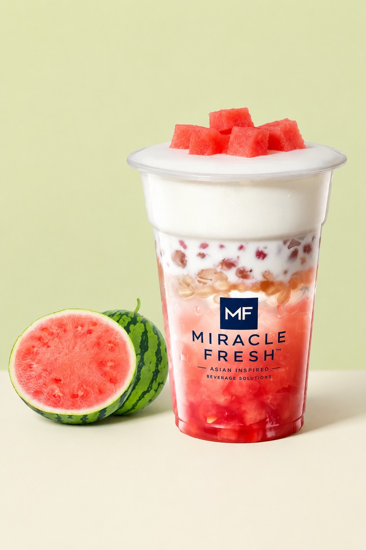 Watermelon Coconut Qingbuliang served in a Miracle Fresh cup