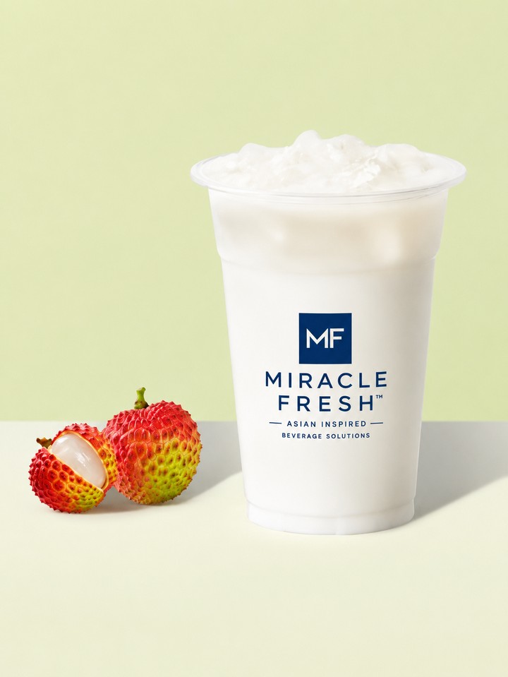 Lychee Coconut Milk served in a Miracle Fresh cup