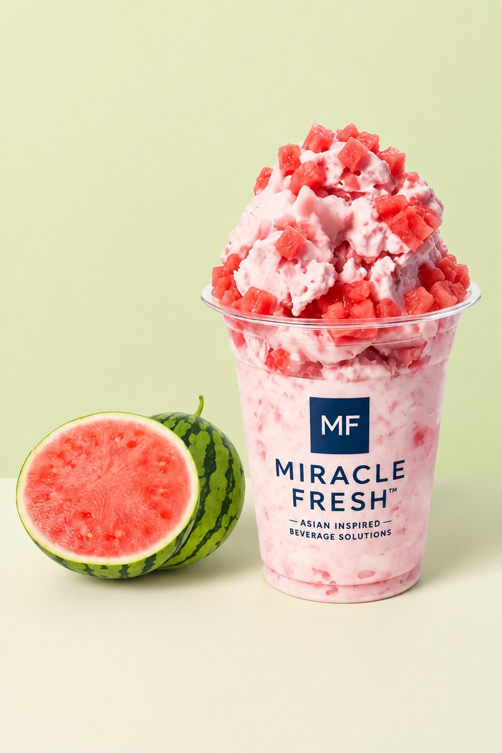 Watermelon Coconut Shaved Ice served in a Miracle Fresh cup