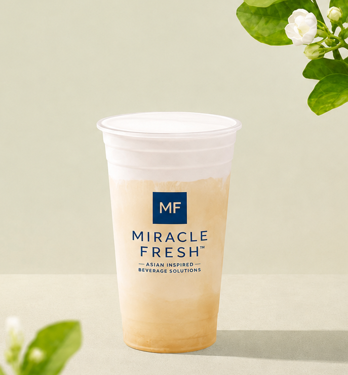 Gardenia green tea coconut drink in a Miracle Fresh branded cup