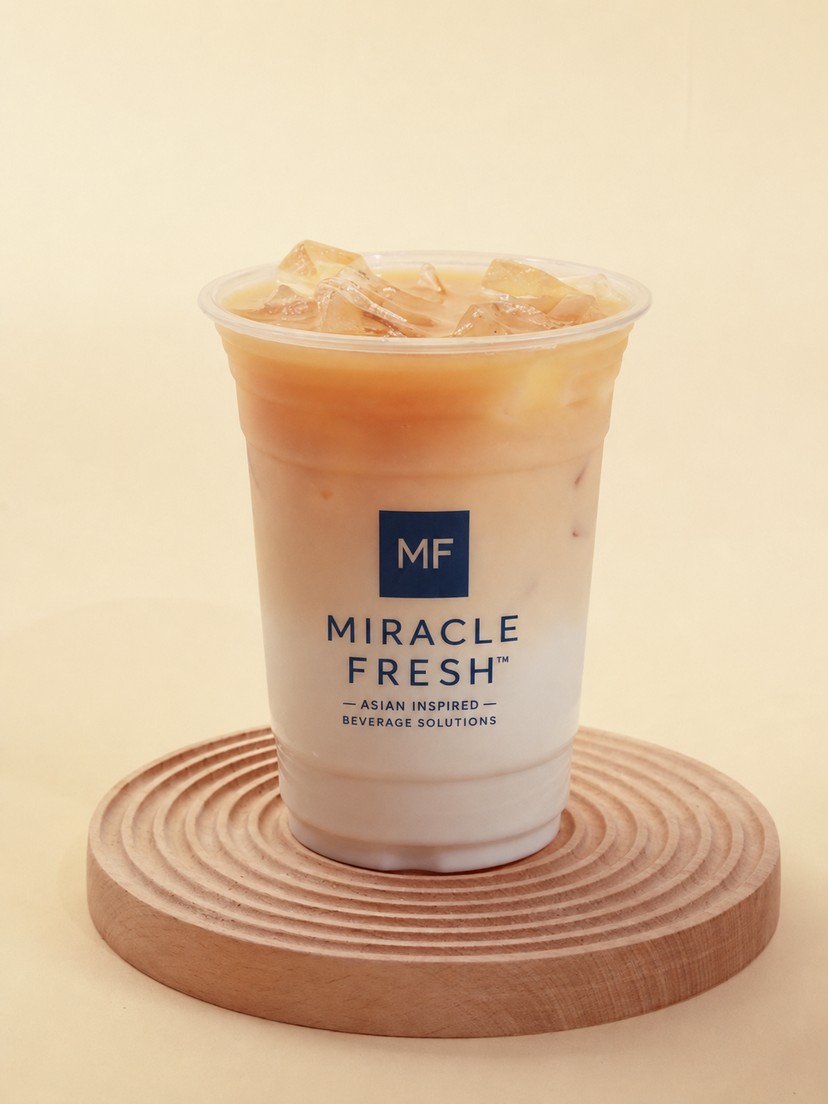 Rye milk yellow tea with rice pudding in a Miracle Fresh cup